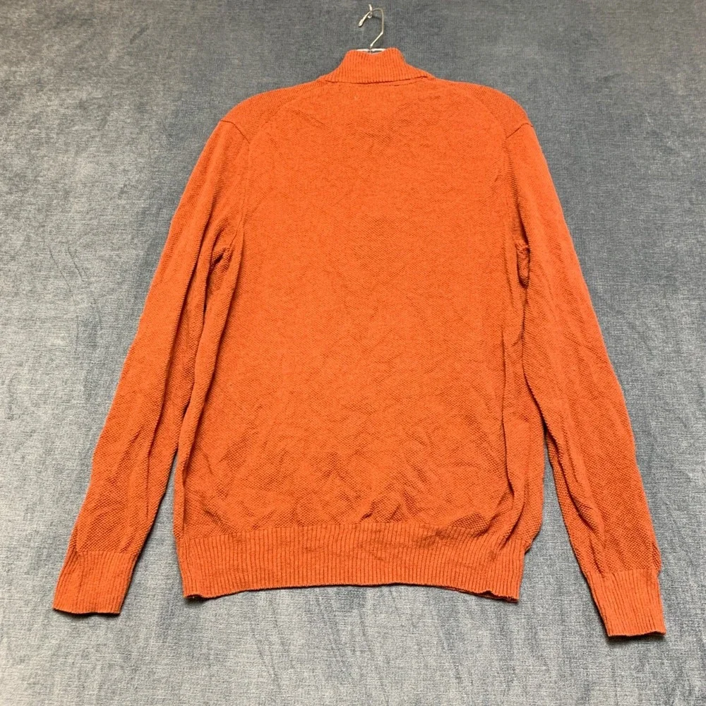 Club Room Sweater Mens Large Orange Cotton Ribbed Hem Quarter Zip Mock Neck